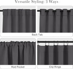 PONY DANCE Short Curtains Half Window Curtains for Bedroom, Privacy Blackout Energy Saving Drapes for Living Room Bathroom Shades, Wide 34 x Long 30 inches per Panel, Grey, 2 Pcs