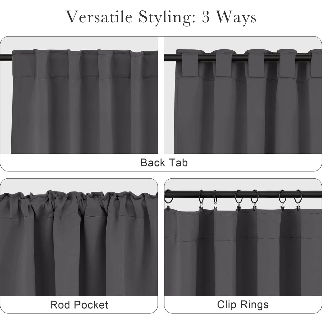 PONY DANCE Blackout Curtains 84 inches Long 2 Panels Set - Thermal Insulated Back Tab/Rod Pocket Drapes for Bedroom and Living Room, 52 Inches Wide, Gray