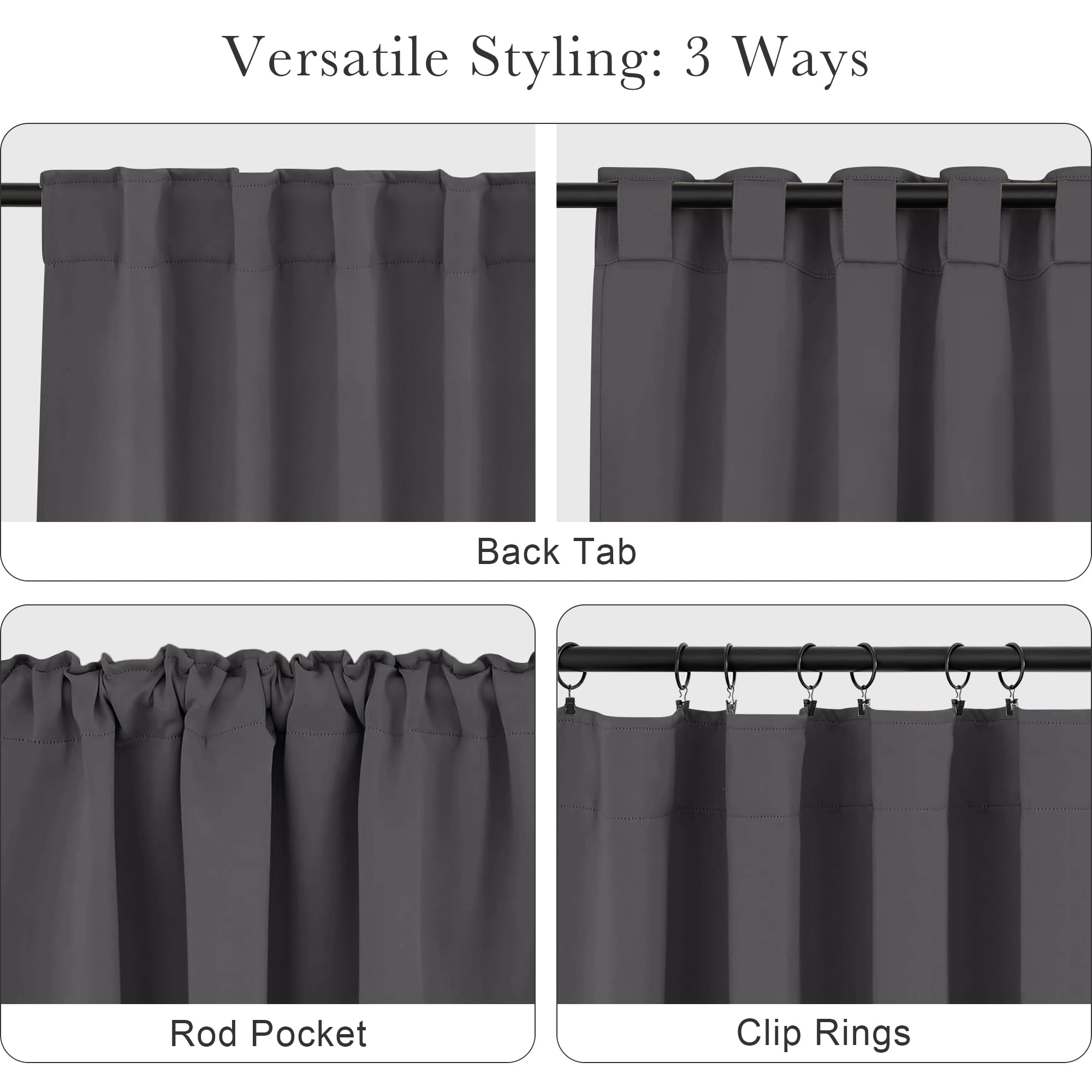 PONY DANCE Blackout Curtains 84 inches Long 2 Panels Set - Thermal Insulated Back Tab/Rod Pocket Drapes for Bedroom and Living Room, 52 Inches Wide, Gray