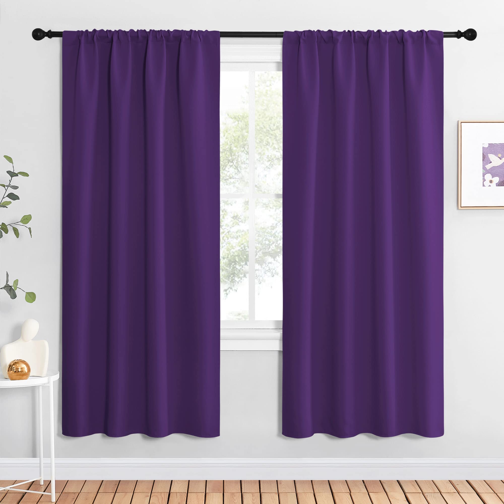 NICETOWN Blackout Curtains for Living Room - Triple Weave Home Decoration Thermal Insulated Solid Rod Pocket Blackout Drapes for Bedroom(Set of 2, 42 x 72 Inch, Royal Purple)
