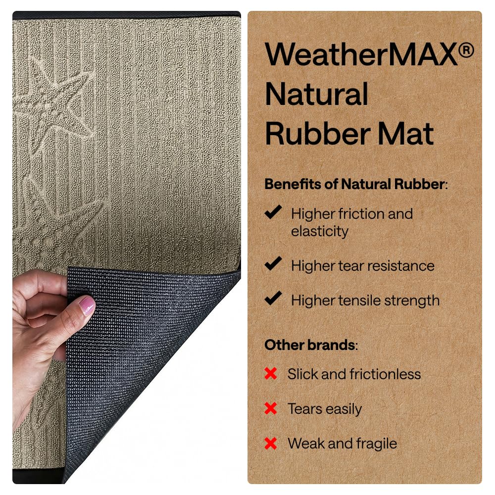 GORILLA GRIP 100% Waterproof All-Season WeatherMAX Doormat, 47x35, US Designed Natural Rubber, Stain and Fade Resistant, Low Profile Indoor Outdoor Door Mats, Easy Clean Patio Mat, Sand Beach