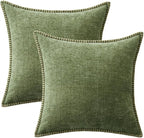 MIULEE Pack of 2 Couch Throw Pillow Covers 20x20 Inch Sage Green Farmhouse Decorative Pillow Covers with Stitched Edge Soft Chenille Solid Dyed Spring Pillow Covers for Sofa Bed Living Room