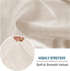 H.VERSAILTEX Velvet Stretch Sectional Couch Covers - 4 Piece Sofa Seat Cushions for L Shape Sectional Couch (Large 3 Seater + 1 Chaise, Ivory)