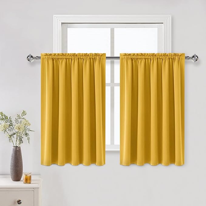 DWCN Short Blackout Curtains 60 x 36 Inch Long for Kitchen RV Bunk Yellow