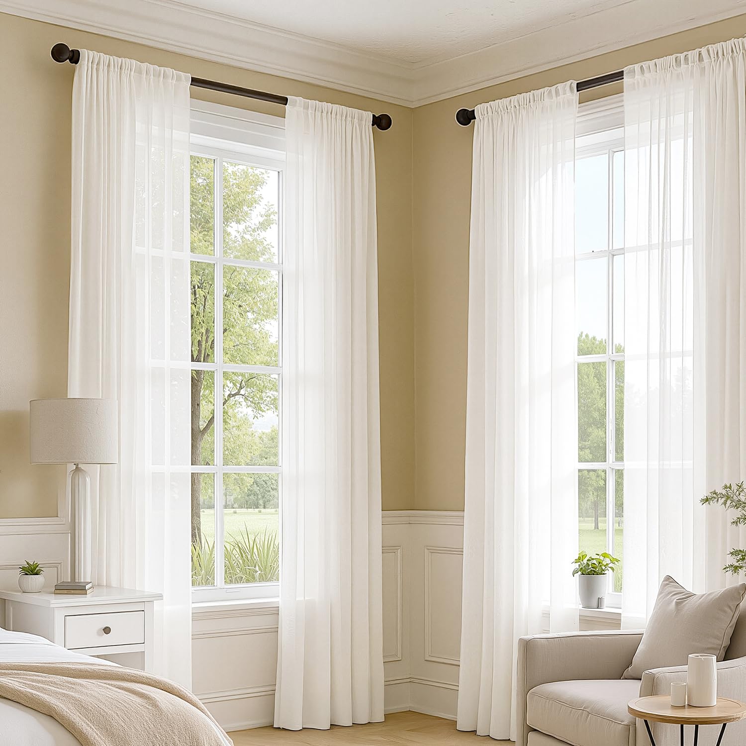 MIULEE Ivory Sheer Curtains 84 Inches Long 4 Panels 42 x 84 Inches