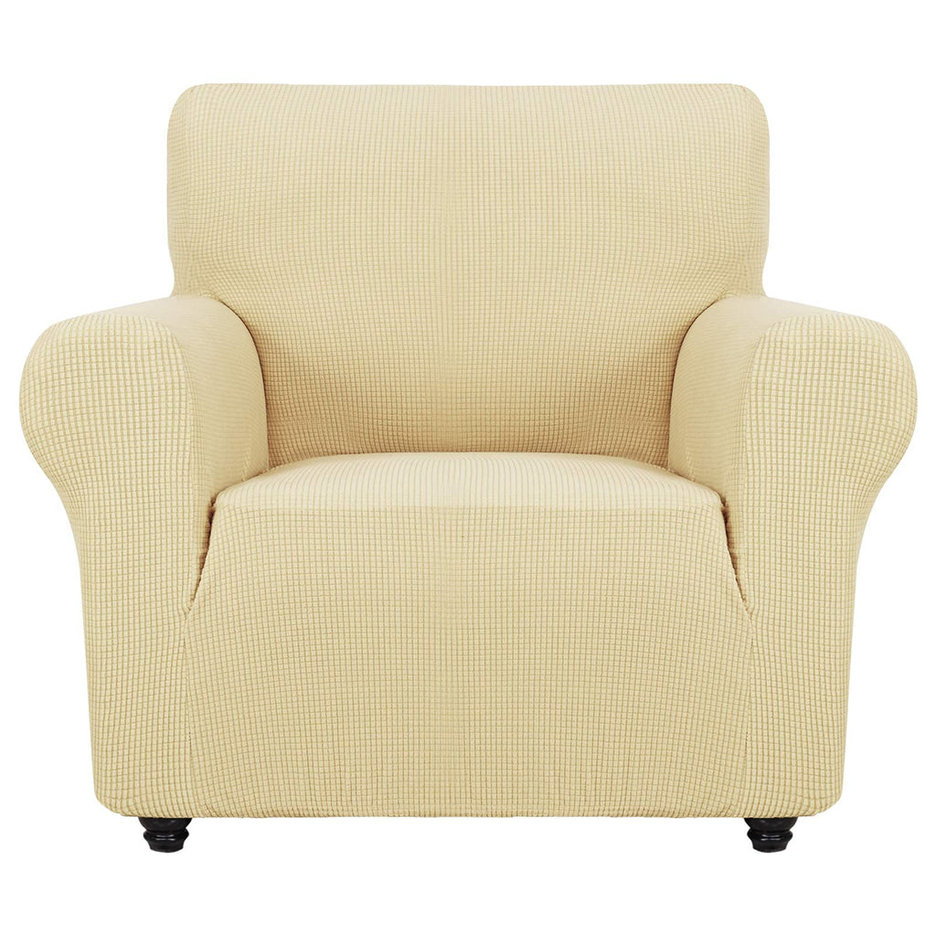 ZNSAYOTX Super Stretch Chair Slipcover Universal Sofa Chair Covers for Living Room Dogs Pet Furniture Protector Spandex Armchair Slipcovers with Anti Slip Foam Sticks (Beige, Chair)