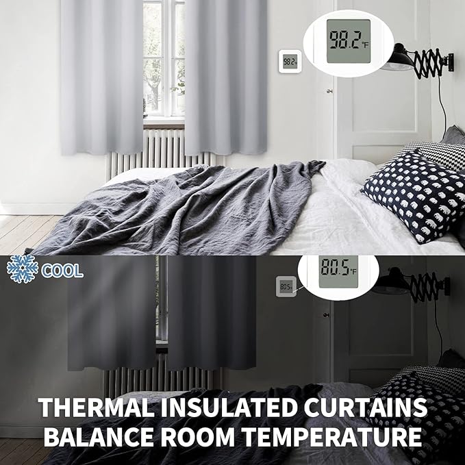 BGment Short Curtains for Small Window 45 Inch Long - Light Grey 2 Panels