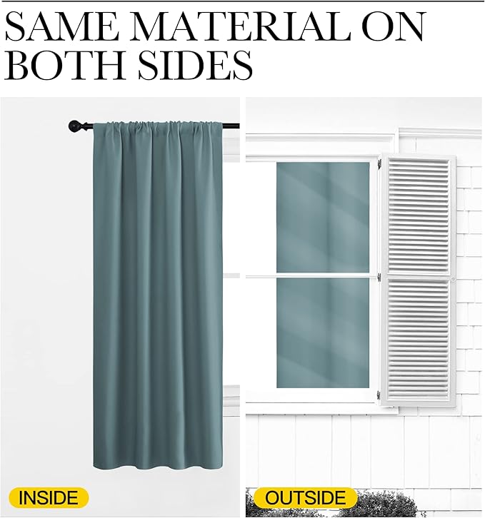 NICETOWN Greyish Blue Blackout Curtains Panels for Window, Thermal Insulated Rod Pocket Blackout Drapes/Draperies for Living Room (2 Panels, W42 x L63 inches)