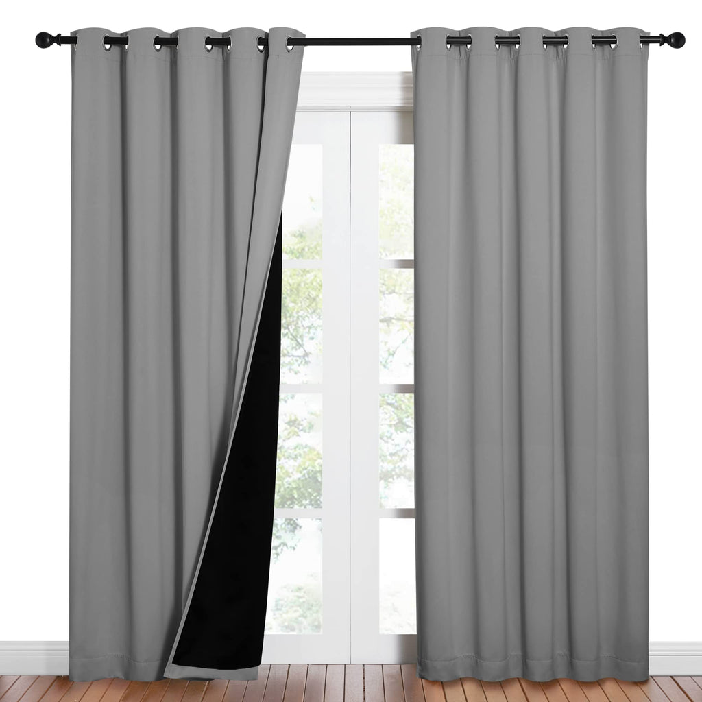 NICETOWN Silver Grey Full Shade Curtain Panels, Pair of Energy Smart & Noise Blocking Out Blackout Drapes for Dining Room, Thermal Insulated Guest Room Lined Window Dressing(Silver Grey, 62 x 84 inch)