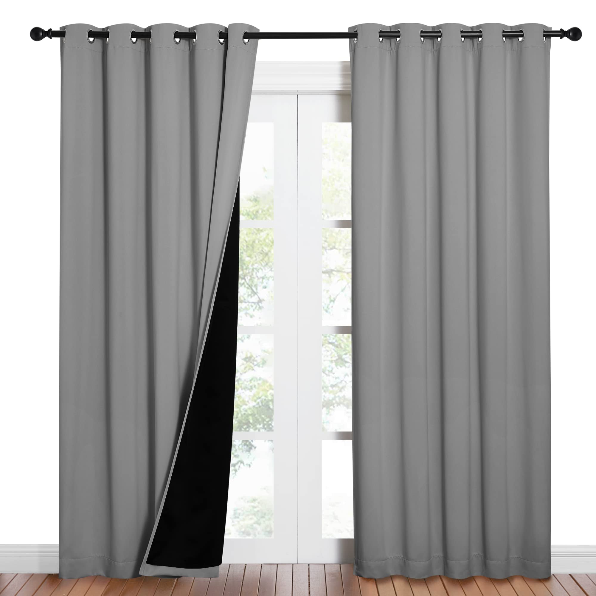 NICETOWN Silver Grey Full Shade Curtain Panels, Pair of Energy Smart & Noise Blocking Out Blackout Drapes for Dining Room, Thermal Insulated Guest Room Lined Window Dressing(Silver Grey, 62 x 84 inch)