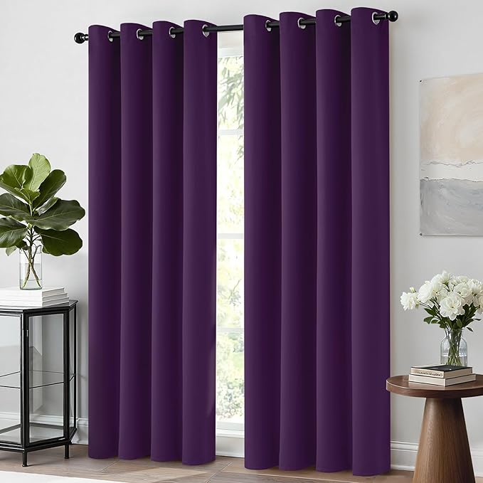 Yakamok Purple Blackout Curtains Room Darkening Thermal Insulated Grommet top Window Curtains for Living Room, 52 x 84 Inch,One Pair