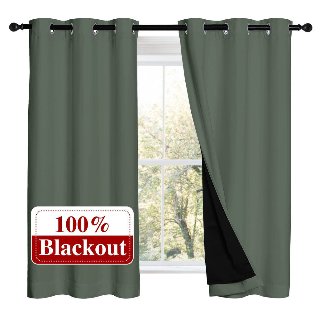 NICETOWN 100% Blackout Curtains 54 inches Long, Double-Deck Completely Blackout Window Treatment Thermal Insulated Lined Drapes for Small Window (Dark Mallard, 1 Pair, 42 inches Width Each Panel)