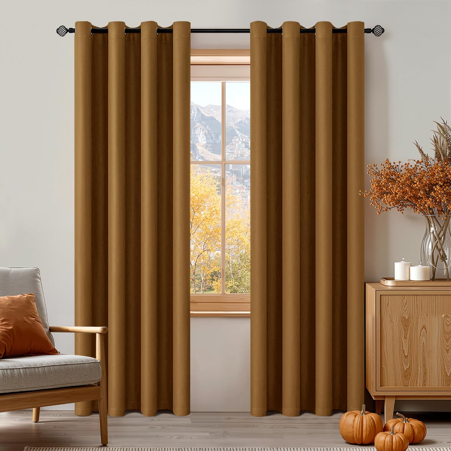 MIULEE Golden Brown Blackout Bedroom Curtains Drapes 84 Inch Long 52"x84"