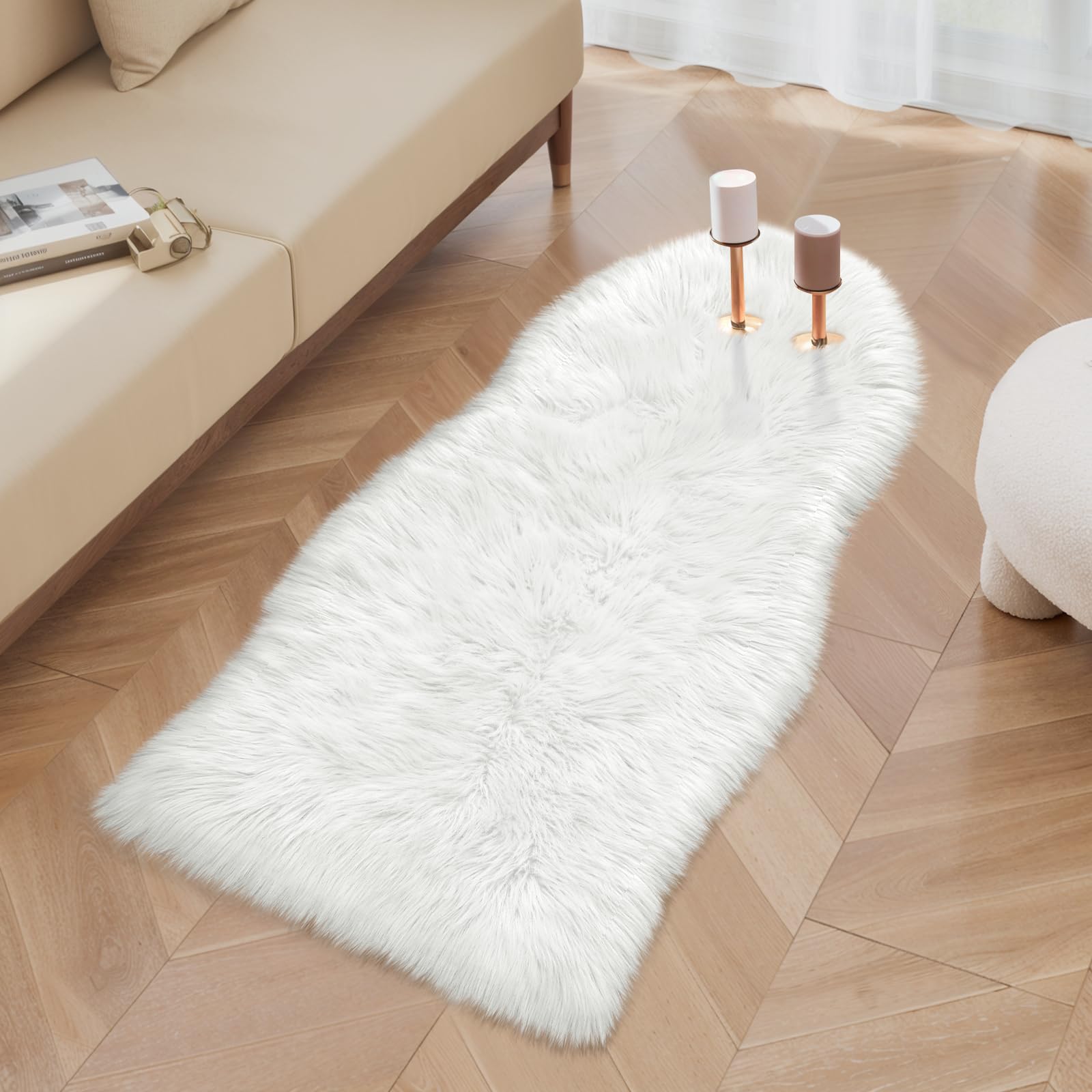 Ciicool Ultra Soft Faux Sheepskin Fur Rug Fluffy 2x4 Feet White Chair Rug