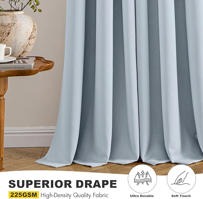 MIULEE Light Blue Blackout Curtains for Bedroom Living Room 63 Inches Long 2 Panels, Thermal Insulated Room Darkening Drapes Solid Grommet Noise Reduction Light Blocking Window Treatments 40x63 Inch
