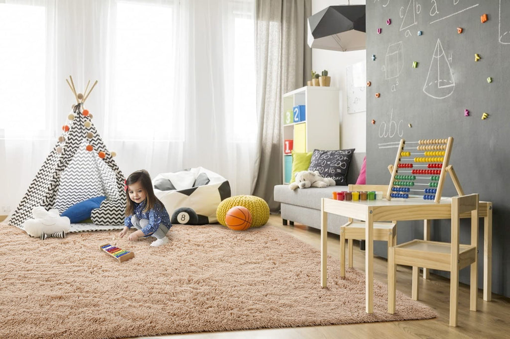 TWINNIS Super Soft Shaggy Rugs Fluffy Carpets 8x10 Feet, Indoor Modern Plush Area Rugs for Living Room Bedroom Kids Room Nursery Home Decor, Upgrade Anti-Skid Rectangular Fuzzy Rug, Light Tan