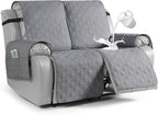 VANSOFY Waterproof Recliner Couch Covers, Sofa Covers 1-Piece Washable Reclining Sofa Cover Non-Slip Furniture Protector with Elastic Straps Pocket for Dogs, Pets(Light Gray,Oversized 2 Seater)