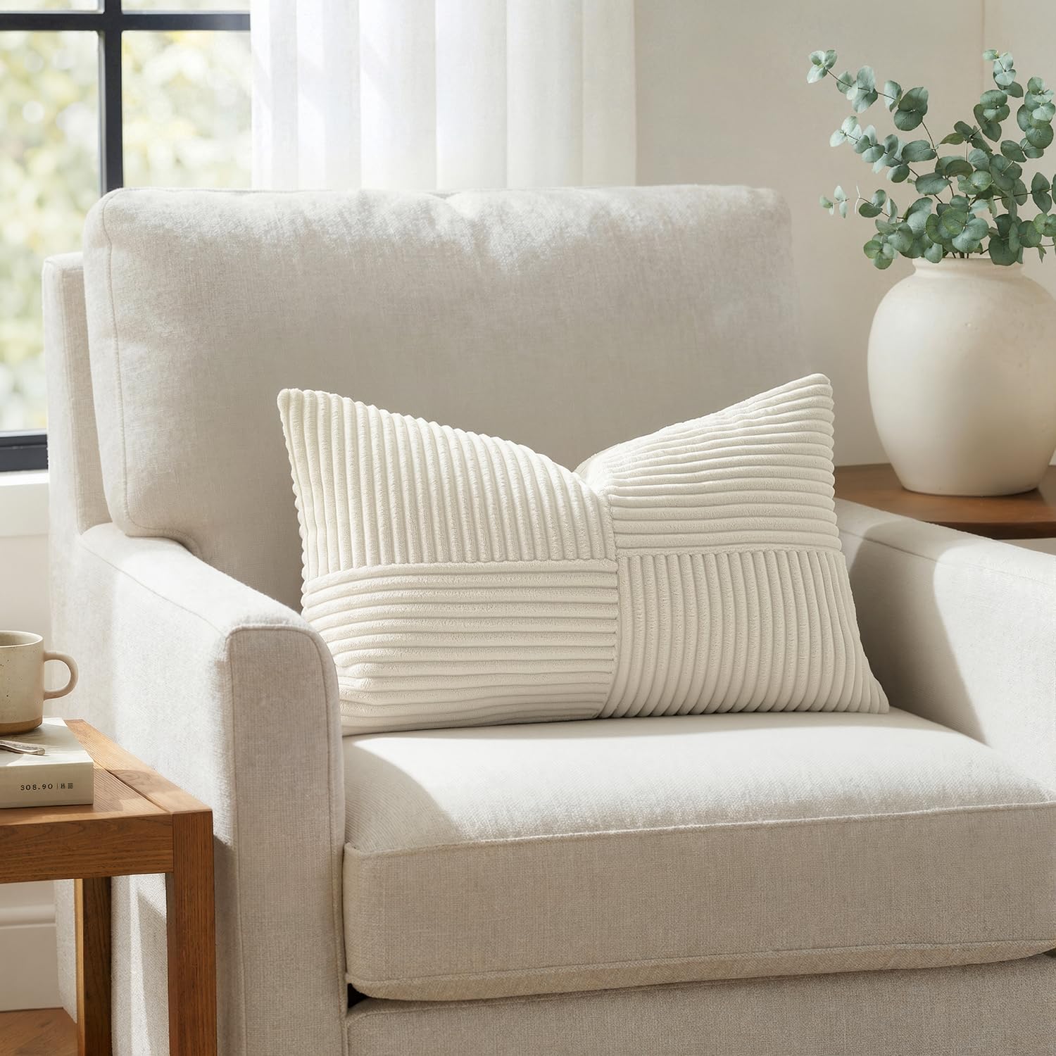 MIULEE Cream White Decorative Lumbar Throw Pillow Covers 14x24 Inch 2 Pack