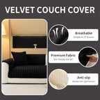 Velvet Couch Cover, Plush Sectional Sofa Cover Washable, Anti Slip Sofa Slipcover for 3-4 Cushions Sofas, Furniture Protector Covers for Pets & Kids(1PC, Black, 35.4"×82.6", 3-4 Seater)