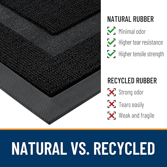 OLANLY Front Door Mat Indoor Outdoor Entrance, Waterproof All-Season, All-Weather Doormat, Sturdy Natural Rubber, Low Profile, Easy Clean Patio Porch Entryway Mat, 59x23, Jet Black