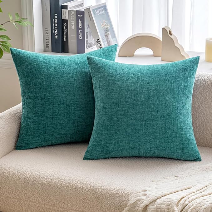 MIULEE Soft Chenille Euro Throw Pillow Covers Teal 26x26 Pack of 2