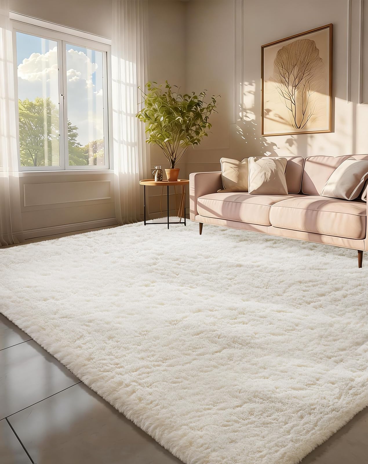 Ophanie 6x9 Area Rugs,Upgrade Non-Slip Fluffy Soft Rugs for Living Room,Large Shag Ivory Fuzzy Plush Rug,Shaggy Big Carpets for Bedroom,Kids Boys Girls Dorm Nursery Decor with Over 99 pcs Pile fibers