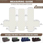 TAOCOCO 100% Waterproof Recliner Sofa Covers, Non Slip Split Couch Covers for Reclining Couches with Elastic Strap, Washable Reclining Sofa Cover Furniture Protector (3 Seater, Gray Taupe)