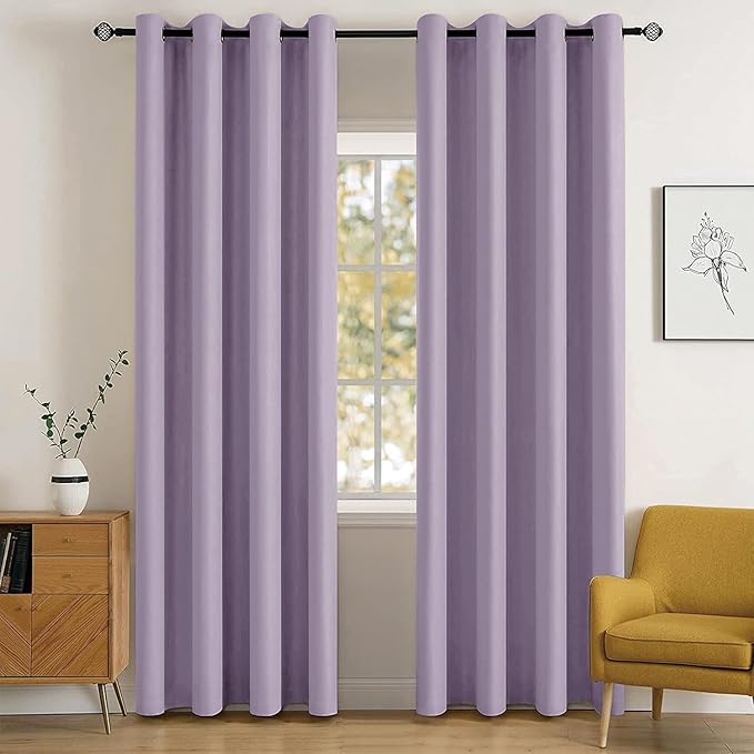 MIULEE Blackout Room Darkening Curtains Thermal Insulated Drapes Solid Window Treatment Set Grommet Top Light Blocking Curtain for Living Room/Bedroom 2 Panels 52 x 84 inch Length Lilac