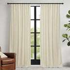 RYB HOME Beige Velvet Curtains 102 inches with Hook Belt, Soft Fabric Room Darkening Thermal Insulated Luxurious Home Decor Curtains for Living Room Bedroom, W 52" x L 102", 2 Panels Set