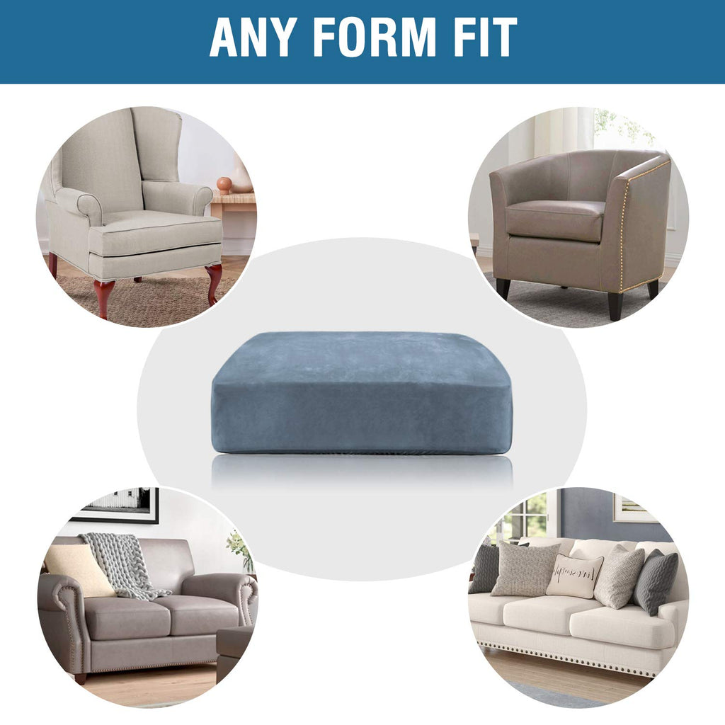 H.VERSAILTEX Velvet Stretch Couch Cushion Cover Plush Cushion Slipcover for Sofa Cushion Furniture Protector Seat Cushion Sofa Cover (3 Piece Sofa Cushion Covers, Stone Blue)