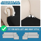 Couch Cover 6-Piece Elastic Velvet Couch Cushion Covers & Chaise Slipcovers for L-Shaped Sofas, Sofa Seat Covers Washable, Soft Cover for Couches (5 Seater + Chaise, Black)