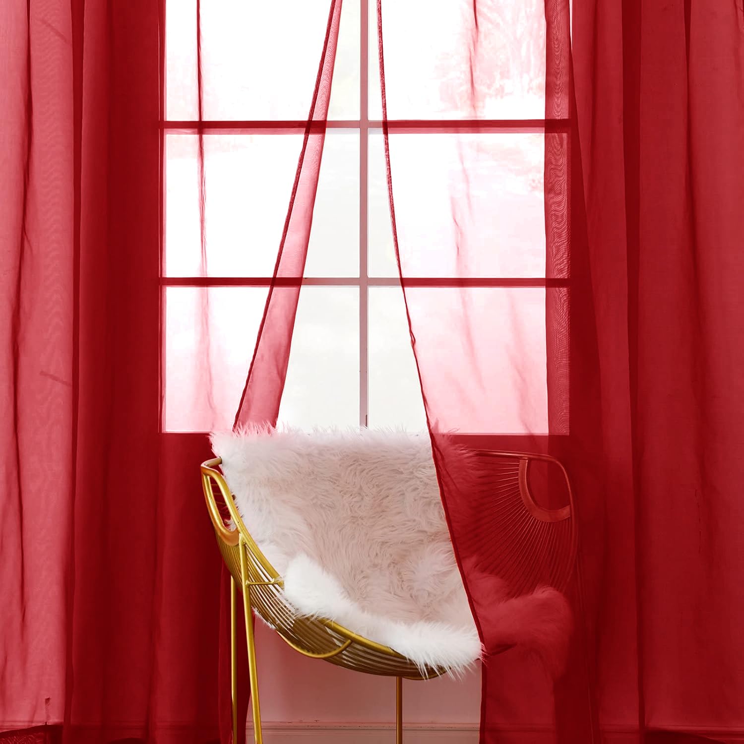 SpaceDresser Christmas Red Sheer Curtains 4 Panels Rod Pocket Semi-Sheer Curtain 90 Inches Long Light Filtering Voile Window Drapes for Bedroom Living Room Kitchen, Each 52W x 90L