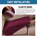 H.VERSAILTEX Velvet Stretch Couch Cushion Cover Plush Cushion Slipcover for Chair Loveseat Sofa Cushion Furniture Protector Seat Cushion Sofa Cover (2 Piece Medium Sofa Cushion Covers, Burgundy)