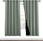 NICETOWN 100% Blackout Window Curtain Panels, Full Light Blocking Drapes with Black Liner for Nursery, 72-inch Drop Thermal Insulated Draperies (Greyish Green, 2 Pieces, 62-inch Wide Per Panel)