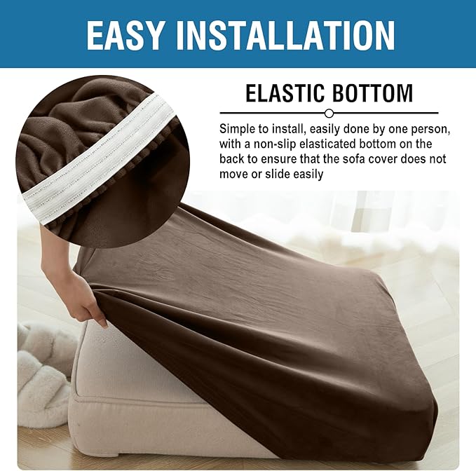 Taque Couch Cover Stretch Velvet Sofa Cushion Cover 2-Piece - Elastic Washable Slipcover for Seat or Backrest, Couch Seat Covers for Sofas (Coffee)