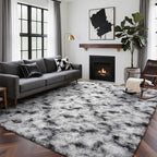 4x6 Ft Shag Area Rug for Bedroom Living Room, Tie-Dyed Ultra Soft Fluffy Furry Rugs for Indoor Floor, Aesthetic Carpet for Kids Home Decor (Black White)