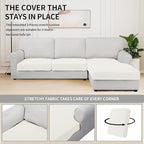 Easy-Going Stretch 3 Pieces Couch Cushion Covers for Sectional Sofa Left/Right L Shape Chaise Lounge Sofa Seat slipcover Anti-Slip Sofa Cover Soft (2 Seater + 1 Chaise, Cream)