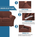 H.VERSAILTEX Modern Velvet Plush 4 Piece High Stretch Sofa Slipcover Sofa Cover Furniture Protector Form Fit Thick Velvet Sofa Cover for 3 Cushion Couch Width Up to 90 Inch (Sofa, Burnt Brick)