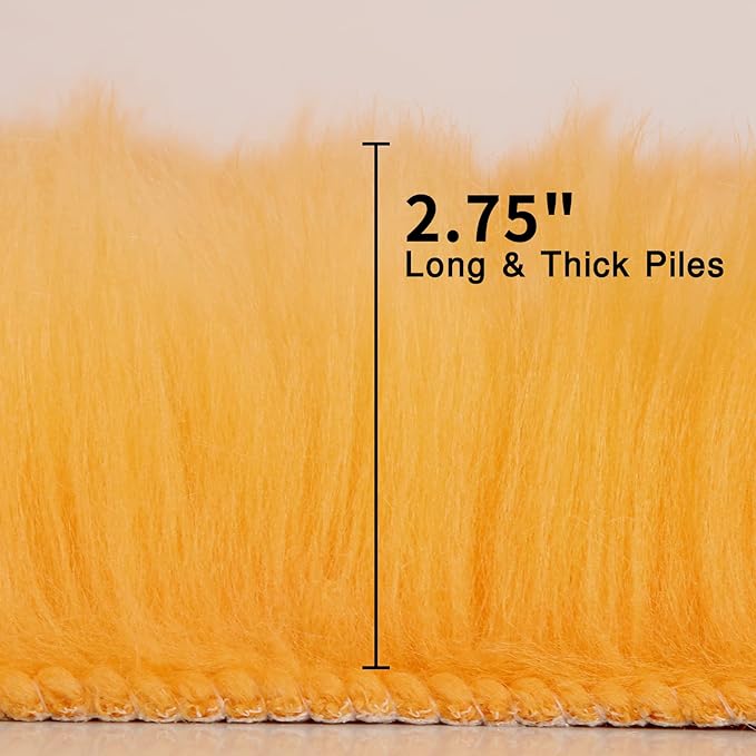 duduta Yellow Faux Sheepskin Rug 2x3 ft, Small Faux Fur Chair Covers