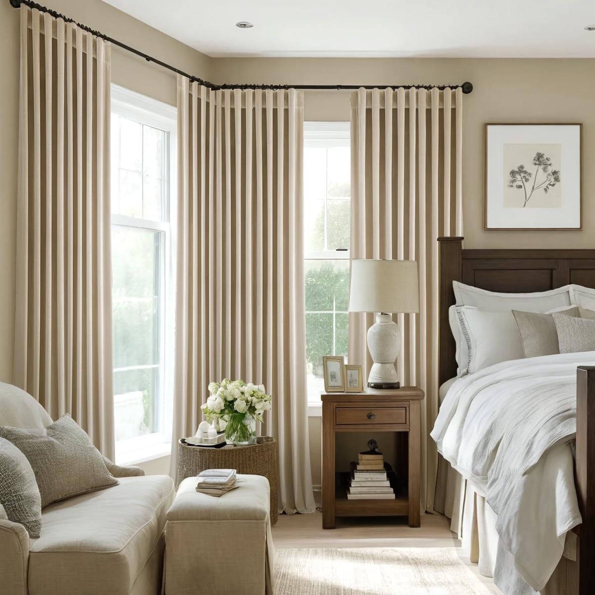 MIULEE Velvet Curtains 52x108 inches 2 Panels Beige Blackout Curtains
