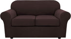 H.VERSAILTEX 3 Piece Stretch Sofa Covers for 2 Cushion Loveseat Couch Covers for Living Room Sofa Slipcovers (Base Cover Plus 2 Seat Cushion Covers) Thicker Jacquard Fabric(Medium Sofa, Chocolate)