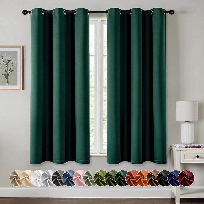 MIULEE Blackout Curtains for Bedroom 2 Panel 40 x 45 Inch Long Hunter Green