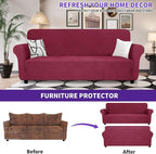 ZNSAYOTX Super Stretch Couch Cover (72"-92"), New Striped Sofa Covers Fitted Slipcovers with Elastic Bottom, Dog Cat Pets Proof Spandex Fabric Comfortable & Durable (Wine Red, Sofa)
