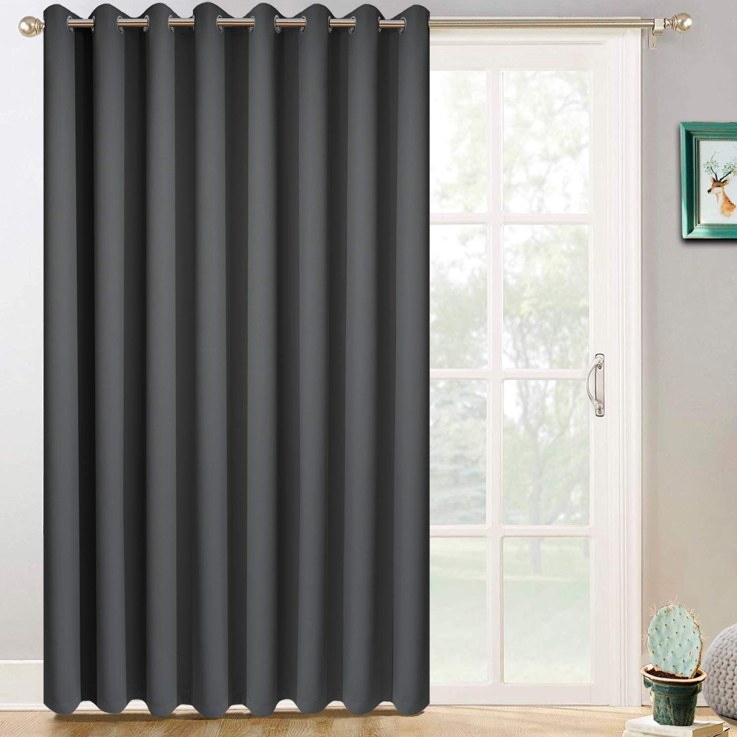 Yakamok Dark Grey Room Darkening Curtains 84 inch Sliding Door Drapes