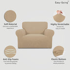 Easy-Going Stretch Oversized Chair Sofa Slipcover 1-Piece Couch Sofa Cover Furniture Protector Soft with Elastic Bottom for Kids Spandex Jacquard Fabric Small Checks Sand