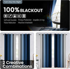 SimpleHome Blue Ombre 100% Blackout Curtains for Bedroom 96 Inches Long, Room Darkening Thermal Insulated Grommet Curtains for Living Room, 2 Panels, 52x96 inches Length