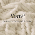 BEDELITE Fleece Throw Blanket for Couch - 300GSM Soft & Warm Fluffy Beige Blanket, Decorative and Giftable Striped Blankets for Women, Men, 50"x70"