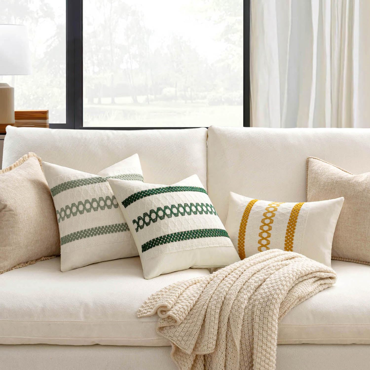 MIULEE Set of 2 Mustard Yellow Boho Decorative Pillow Covers 20x20 Inch