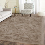Latepis Living Room Carpet Brown Beige Large Area 6x8 Rug Washable Faux Fur Rug Fluffy Sheepskin Rugs for Bedroom Playroom Throw Rugs Home Decor Rectangle