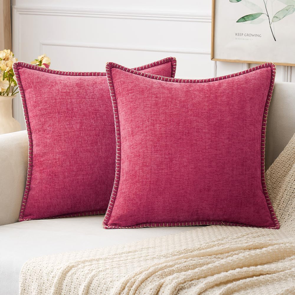 MIULEE Decorative Couch Throw Pillow Covers 18x18 Inch Hot Pink 2 Pack